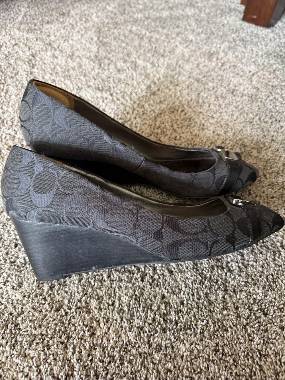 Coach Black Peep-Toe Heels with Silver Toe Caps - Picture 2 of 7